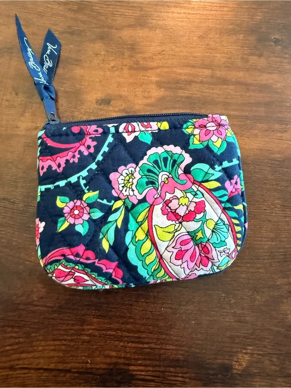Vera Bradley Navy Quilted Floral Zipper Pouch